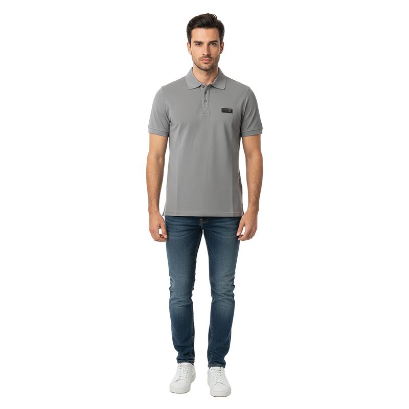 Versace Jeans Couture Ice Grey Mens Polo Shirt With Metal Logo Detail